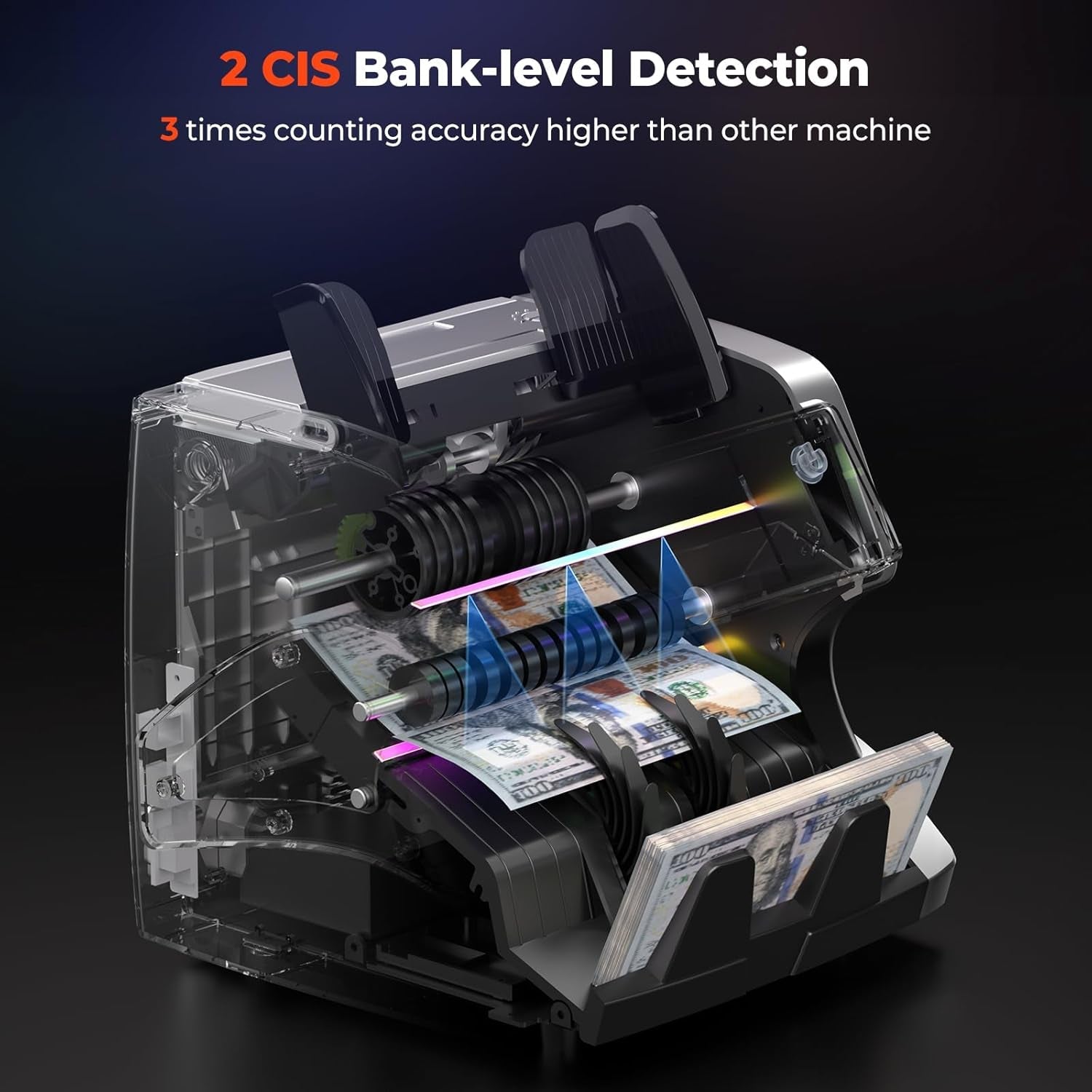 MUNBYN IMC01 Bank Grade Money Counter Machine Mixed Denomination, 2CIS/UV/IR/MG/MT Counterfeit Detection, Serial Number, MUL Currency Cash Counter, Printer Compatible, 2Y Warranty (Silver)
