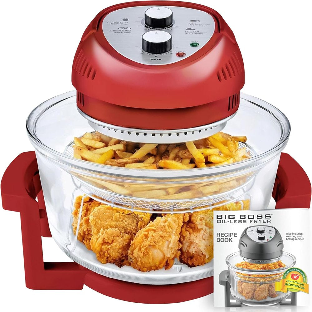 Big Boss 16Qt Large Air Fryer Oven with 50+ Recipe Book Airfryer Oven Makes Healthier Crispy Foods Red