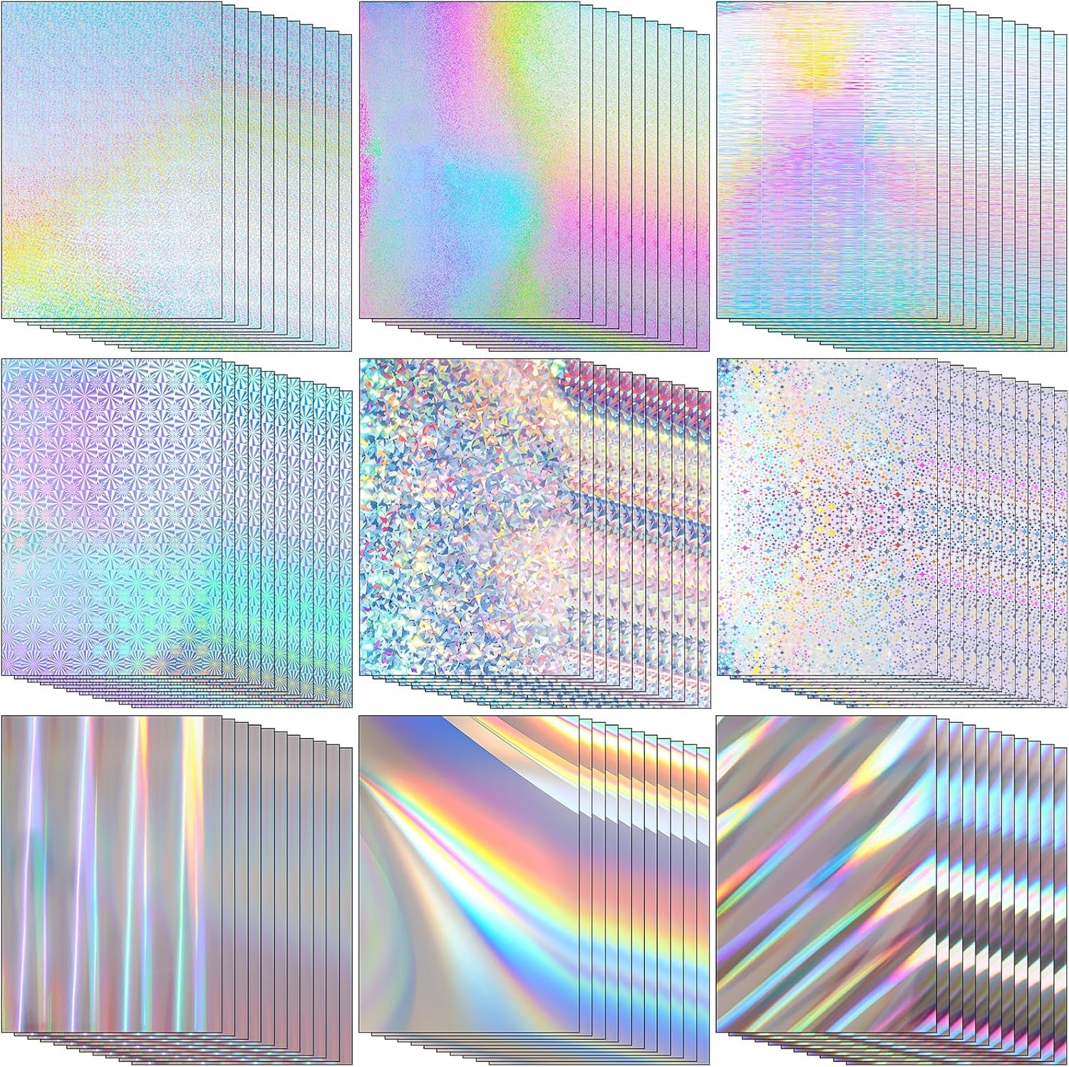 Kosiz 100 Sheets Metallic Holographic Card Stock Shiny Glitter Cardstock Iridescent Mirror Paper 8.5 X 11'' 250 GSM Thick Mixed Color Foil Paper for Scrapbook Letter Poster Craft(Multi Color)