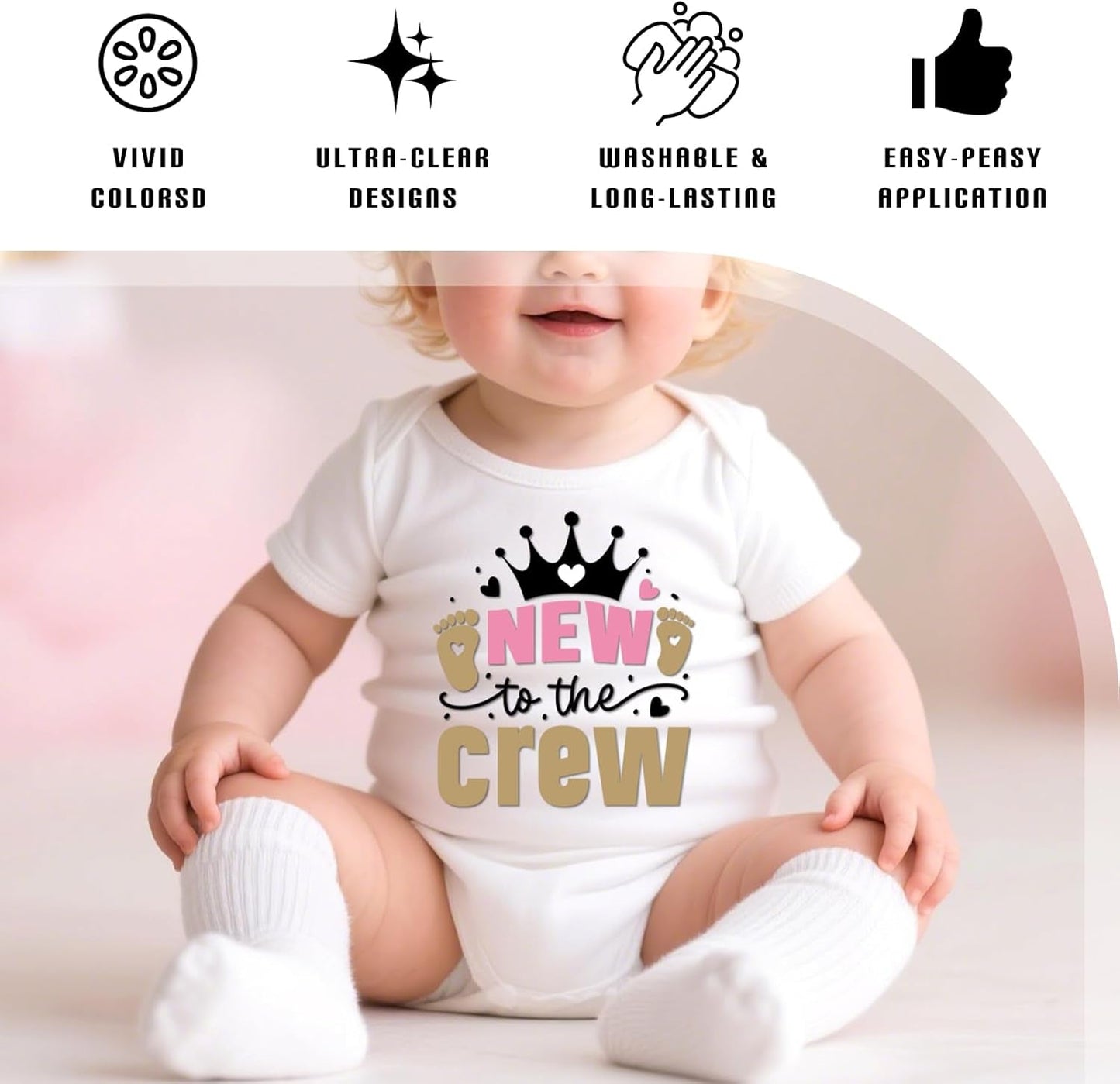 Dazoratix Baby Girl Iron on Transfers - 20 Sheets Cute Onesie Newborn Princess DTF Ready to Press Heat Patches Vinyl Stickers Decals for T Shirts Clothing Clothes Pillow Appliques DIY Craft Decoration