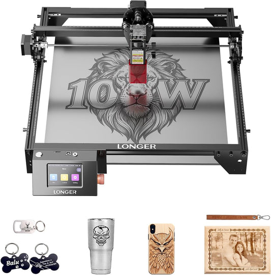 LONGER Ray5 10W Laser Engraver with 3.5" Touch Screen, Offline Use, 24000Mm/Min, 0.06Mm Laser Spot, CNC DIY Engraving Machine for Wood, Metal, Acrylic & Glass, Class 4