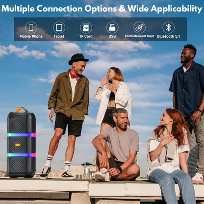 Portable Bluetooth Speaker, Party Speaker with 2 Microphones, 40W Deep Bass Loud Speaker, T29-T