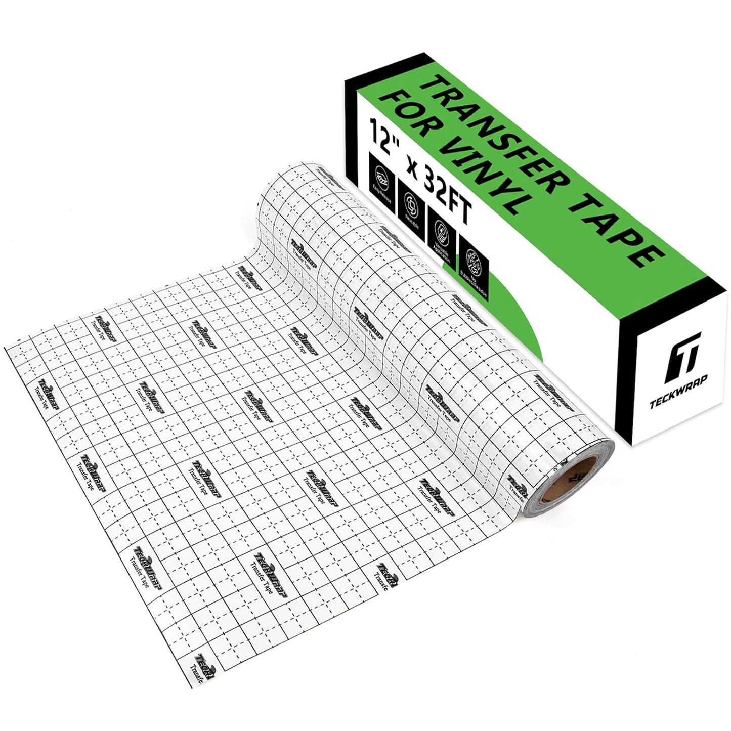 Transfer Tape for Vinyl - 12" X 32FT Vinyl Medium Tack Transfer Paper for Permanent Vinyl, Stickers, Decals, Signs, Windows, Alignment Grid & Clear