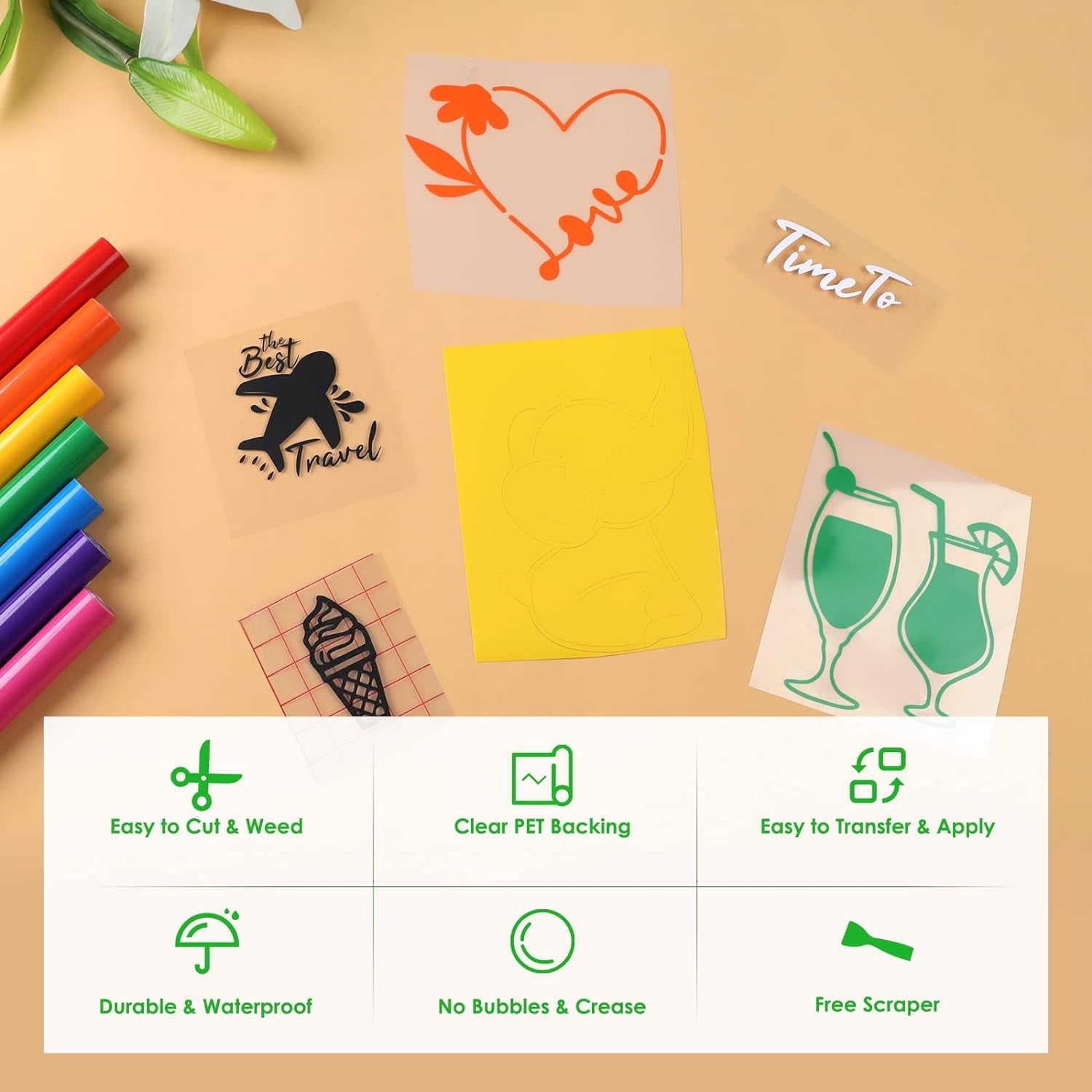 Permanent Vinyl Roll, 18 Rolls 12" X 3FT Multi-Color Permanent Adhesive Vinyl Compatible with Cricut Cutting Machine, Silhouette - Easy to Weed & Transfer, Indoor & Outdoor Decal