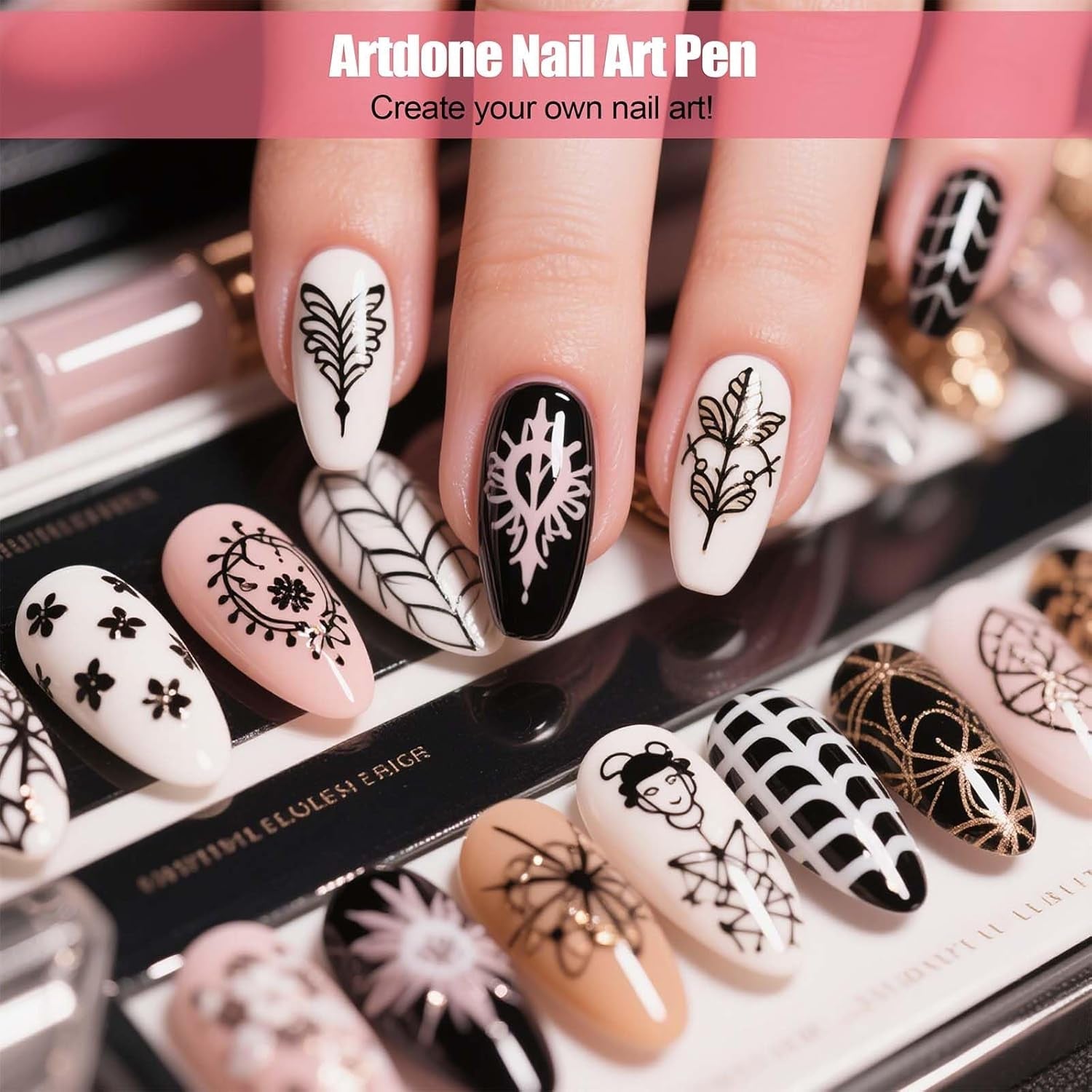 Artdone Nail Dotting Tools 32PCS Double-Ended Nail Art Brushes Kit Nail Art Gel Polish Liner Brushes Design Pen for Nail Drawing and Nail Paint Brushes Small Detail Brushes