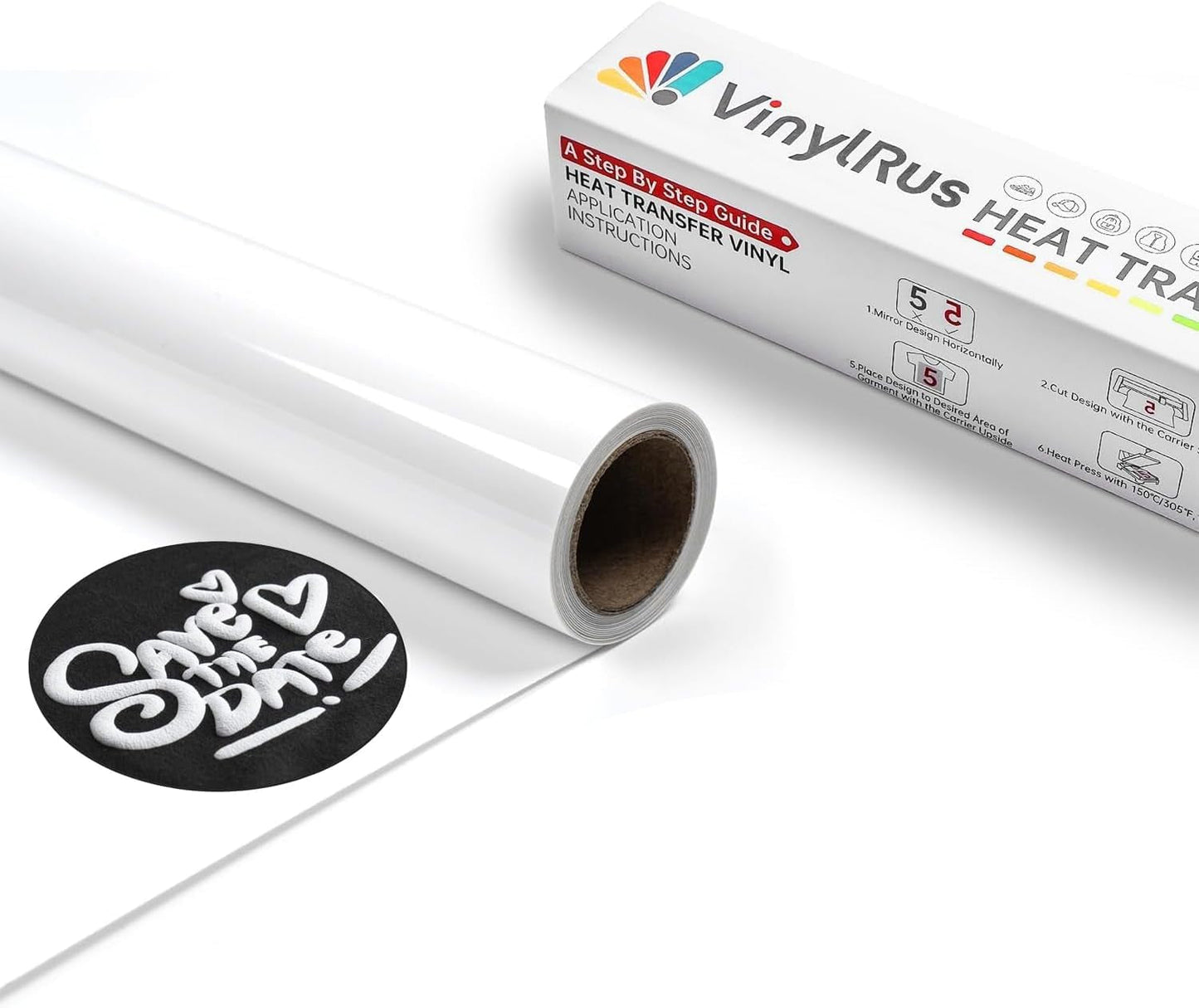 Vinylrus White Puff Vinyl Heat Transfer 3D -12” X 6Ft Puff Iron on Vinyl for T-Shirt, Puff HTV Vinyl Roll for Silhouette Cameo, or Maker, Easy to Cut and Weed