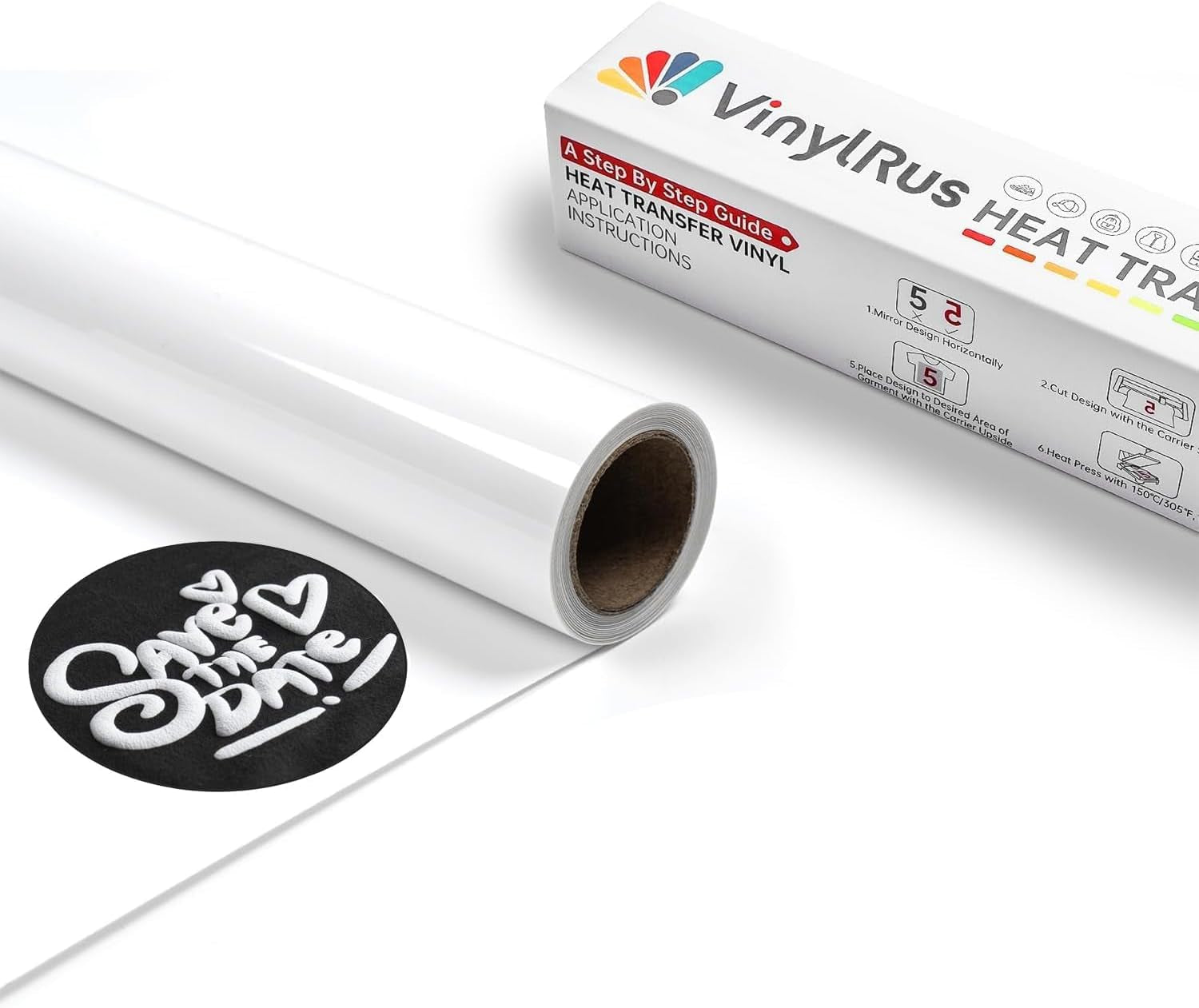 Vinylrus White Puff Vinyl Heat Transfer 3D -12” X 6Ft Puff Iron on Vinyl for T-Shirt, Puff HTV Vinyl Roll for Silhouette Cameo, or Maker, Easy to Cut and Weed