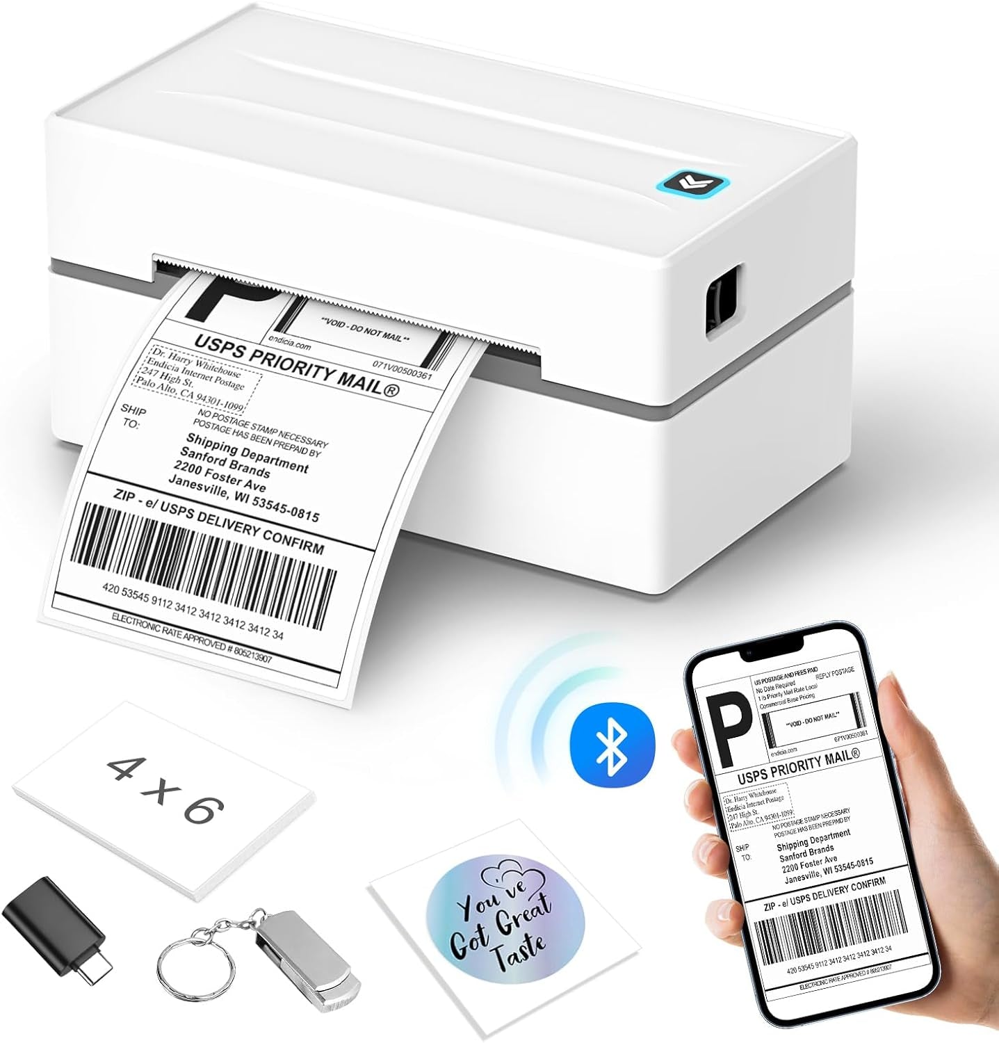 Bluetooth Thermal Label Printer, Wireless 4X6 Shipping Label Printers for Small Business, Compatible with Android&Ios and Windows, Address Label Printer for Amazon, Ebay, Shopify, Etsy, USPS