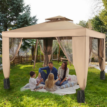 brand 10X10Ft Outdoor Canopy Gazebo with Four Sandbags - Gazebo with Netting, Waterproof and UV Protection - Patio Gazebo Brown for Backyard, Outdoor, Patio and Lawn