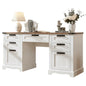 Wood Computer Writing Desk Farmhouse Executive Desk, Rustic Office Desk with Charging Station and Keyboard Tray,Home Workstations with File Drawer, Storage Cabinet, White
