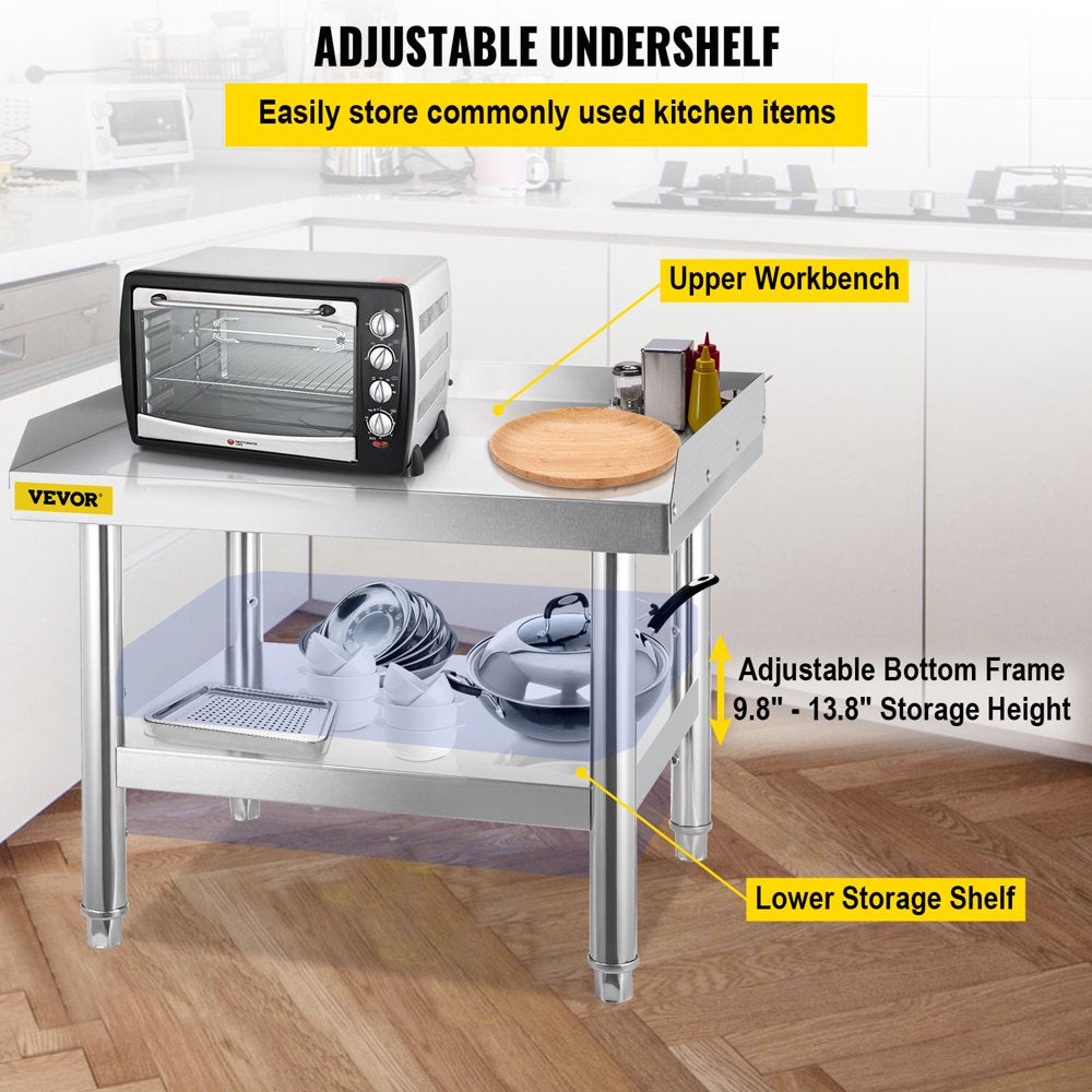 Stainless Steel Table, 24 X 28 Inch, Heavy Duty Prep & Work Metal Workbench with Adjustable Storage under Shelf and Table Feet, Commercial Equipment Stand for Hotel, Restaurant and Home Kitchen