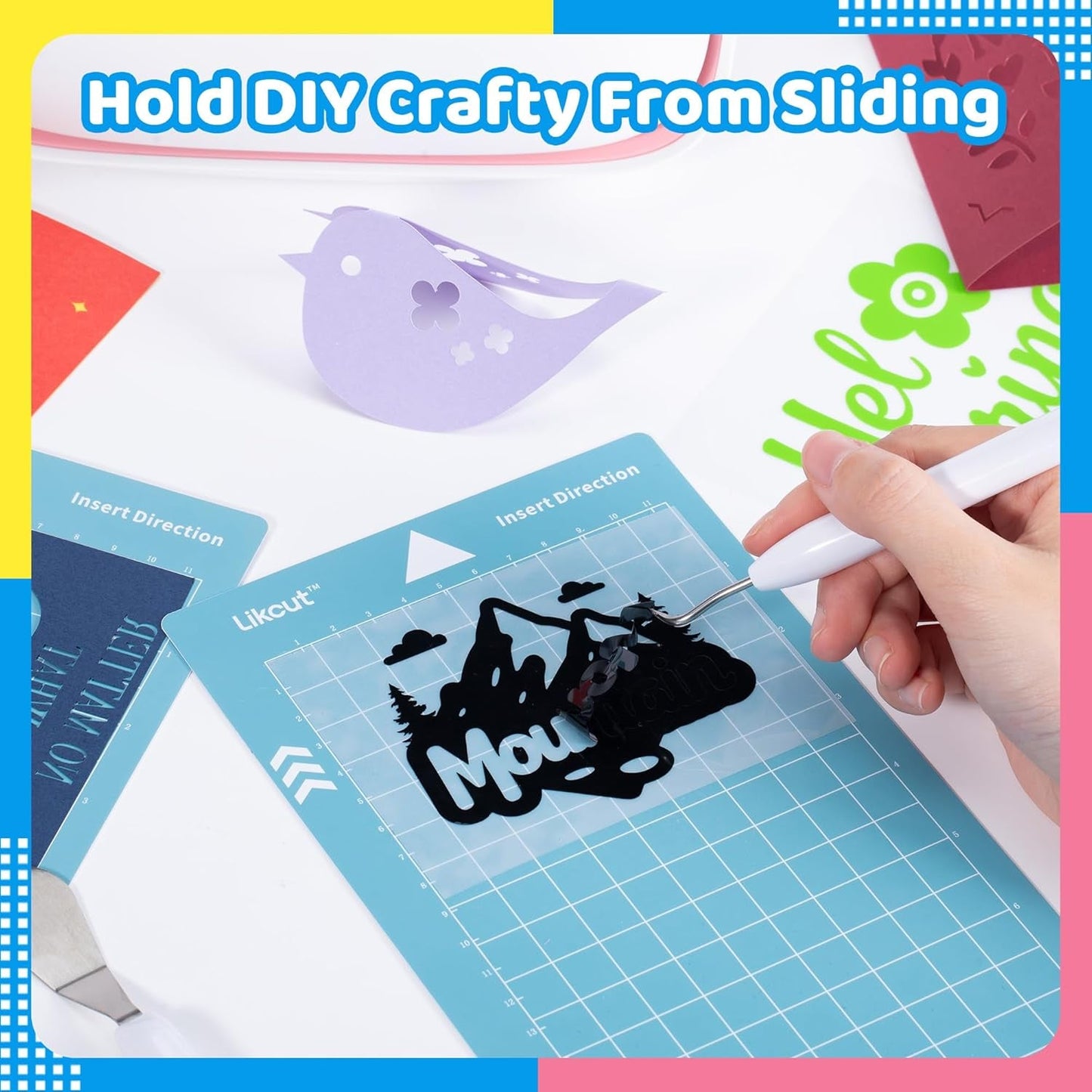 Light Grip 4.5" X 12" Cutting Mat for Glee S501 Cutter, Precision Adhesive Sticky Blue Quilting Replacement Cut Mats Accessories, DIY Cardstock, Vinyl Craft Easy-To-Clean Cutting Mats, 3 Packs