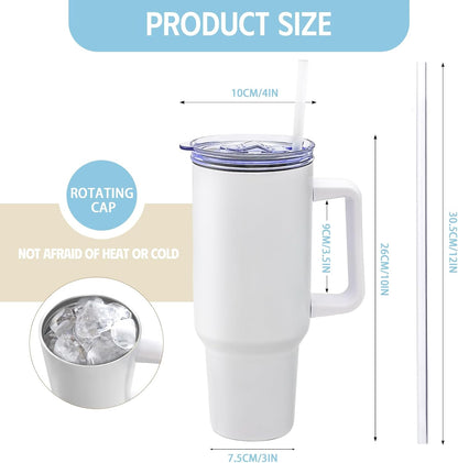 8 Pack Sublimation Tumblers 40Oz with Handle Blanks Stainless Steel Insulated Large Tumbler Bulk Coffee Travel Cups for Tumbler Heat Press Sublimation Oven Printing, White