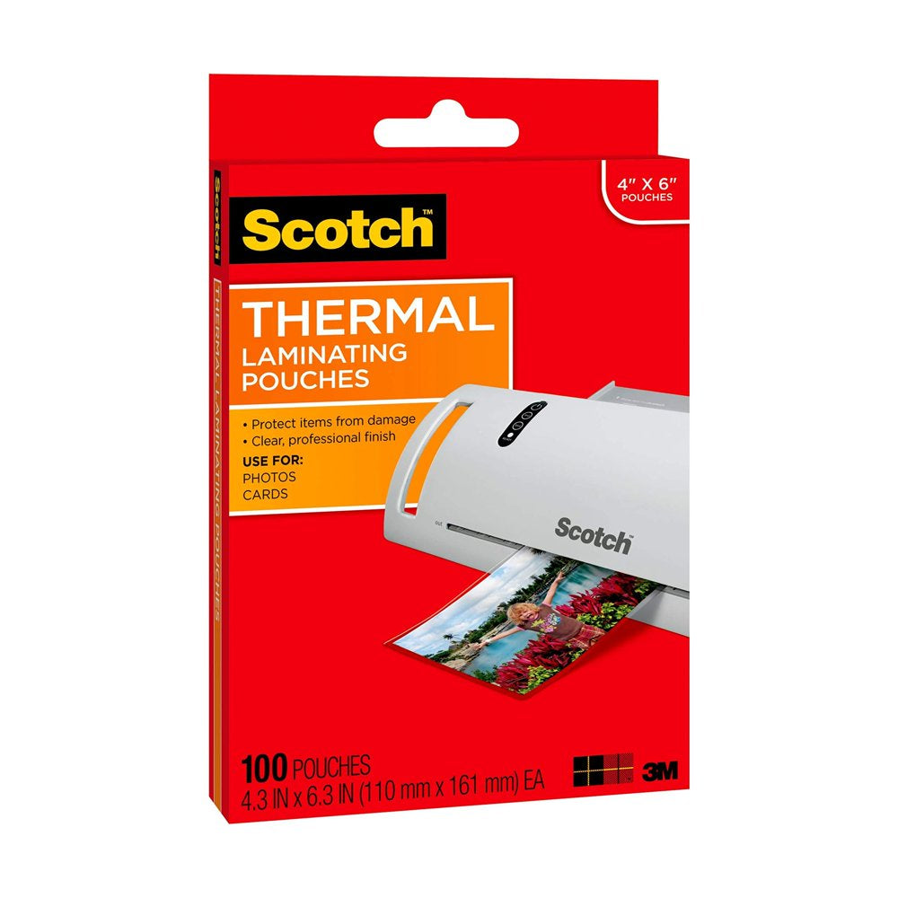 Scotch Thermal Laminating Pouches 4.3" X 6.3" 100 Pouches TP5900-100