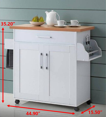 Kitchen Cart with Spice Rack plus Towel Holder, White