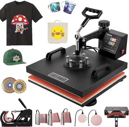 Heat Press 15X15 Inch, 8 in 1 Heat Press Machine, 360° Swing Away Tshirt Press Machine Digital Control, Multifunctional Clamshell Heat Transfer Machine Sublimation for T-Shirt Hat Cap Mug Plate