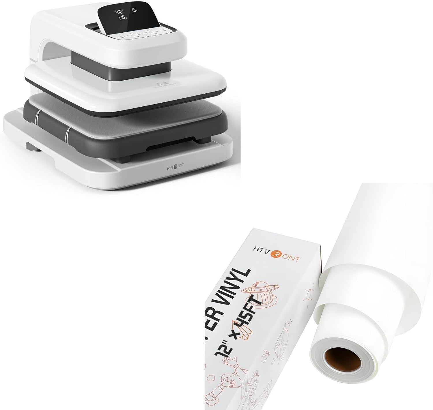 Auto Heat Press 2 & White Heat Transfer Vinyl - 12" X 45FT