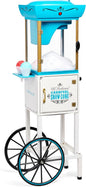 Nostalgia Snow Cone Shaved Ice Machine - Retro Cart Slushie Machine Makes 48 Icy Treats - Includes Metal Scoop, Storage Compartment, Wheels for Easy Mobility - White, Blue