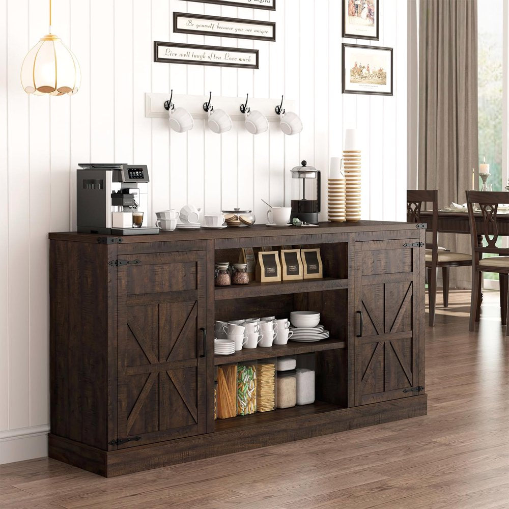 66'' Large Kitchen Buffet Sideboard with Power Outlet, Farmhouse Coffee Bar Cabinet with Adjustable Shelf