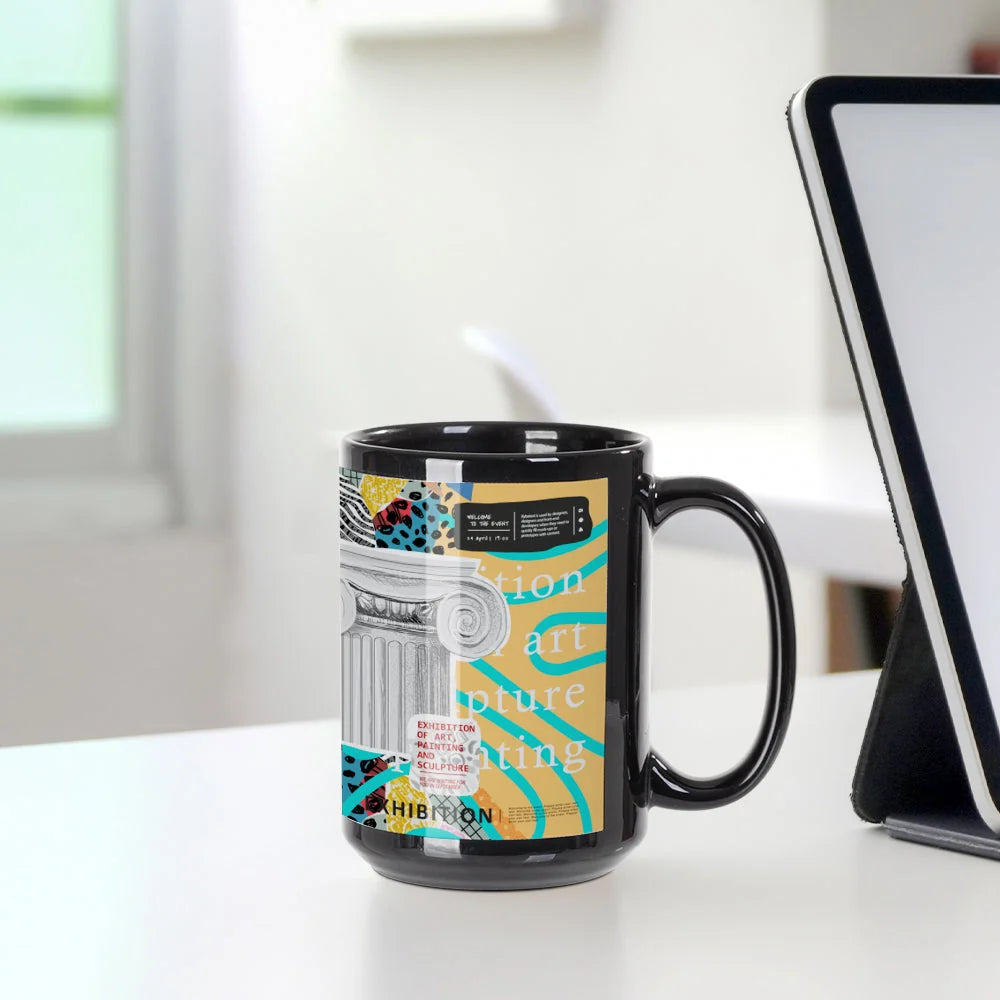 Sublimation Coffee Mugs Blank Black with White Patch 15 OZ 8 Pack