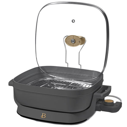 5 in 1 Electric Skillet - Expandable up to 7 Qt with Glass Lid, Oyster Grey by Drew Barrymore