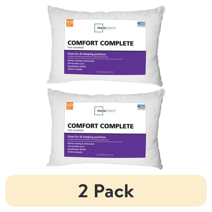 (2 Pack)  Comfort Complete Bed Pillow, Standard/Queen