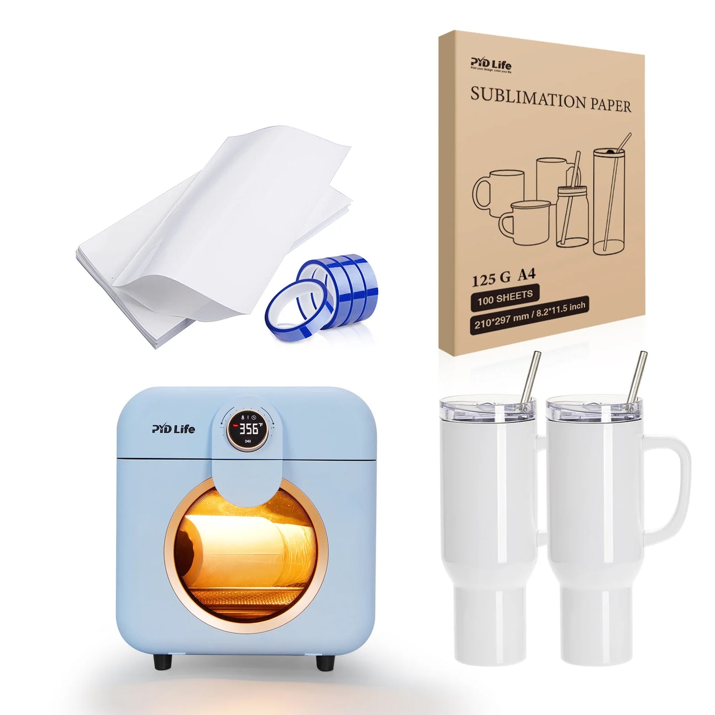 12 L Sublimation Oven Machine Sublimation Starter Beginner Kit Bundle with 40 OZ Sublimation Tumblers, Sublimation Paper, Shrink Wrap Film and Heat Tape