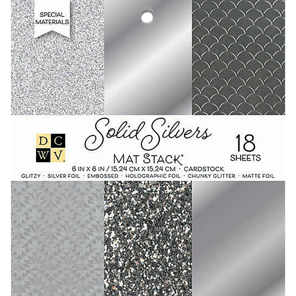 DCWV Single-Sided Cardstock Stack 6"X6" 18/Pkg-Solid Silvers Glitter & Foil