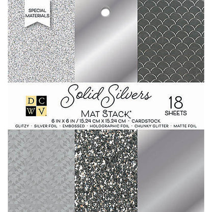 DCWV Single-Sided Cardstock Stack 6"X6" 18/Pkg-Solid Silvers Glitter & Foil