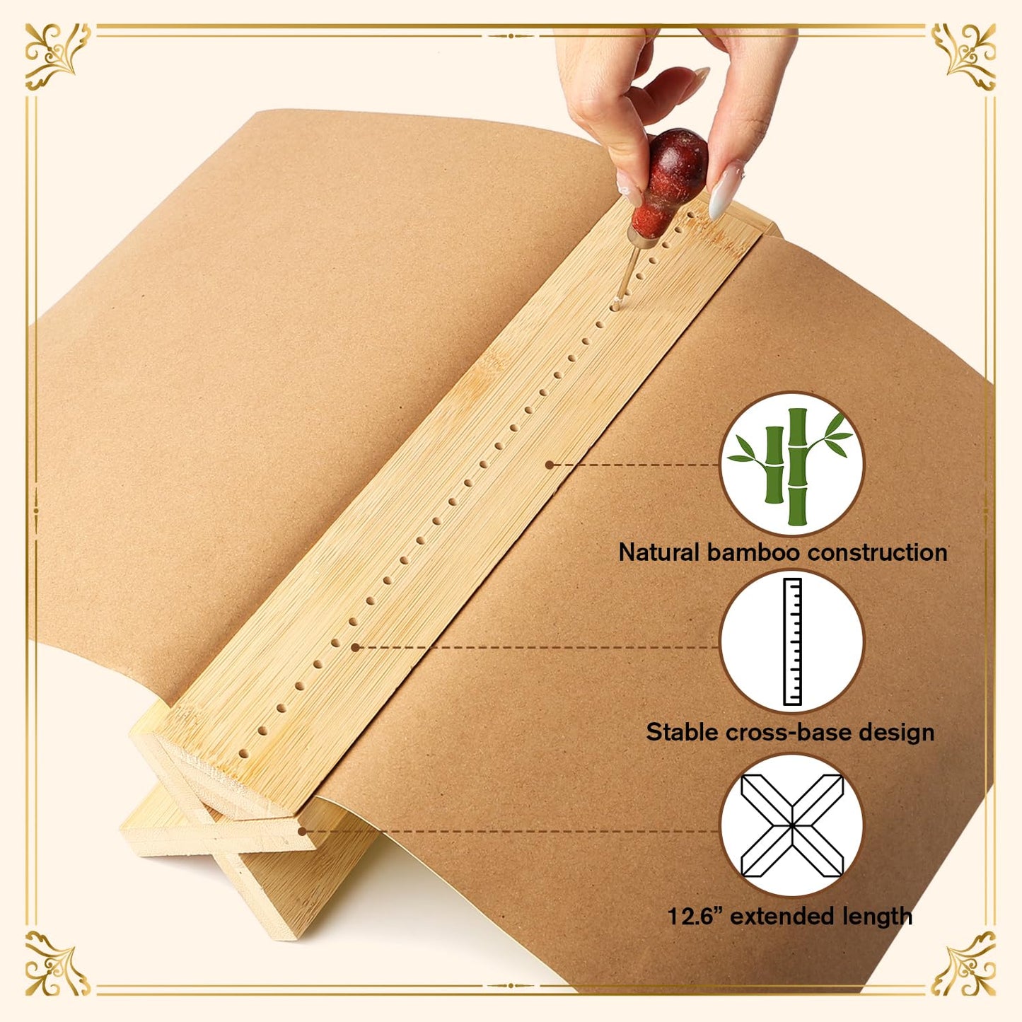 Gute Bamboo Book Binding Cradle with Awl,Hole Punch Tool for Bookbinding | Solid Bamboo Build,Ergonomic Rounded Edges,Weighted Anti-Slip Base,Compact & Portable,Easy to Store