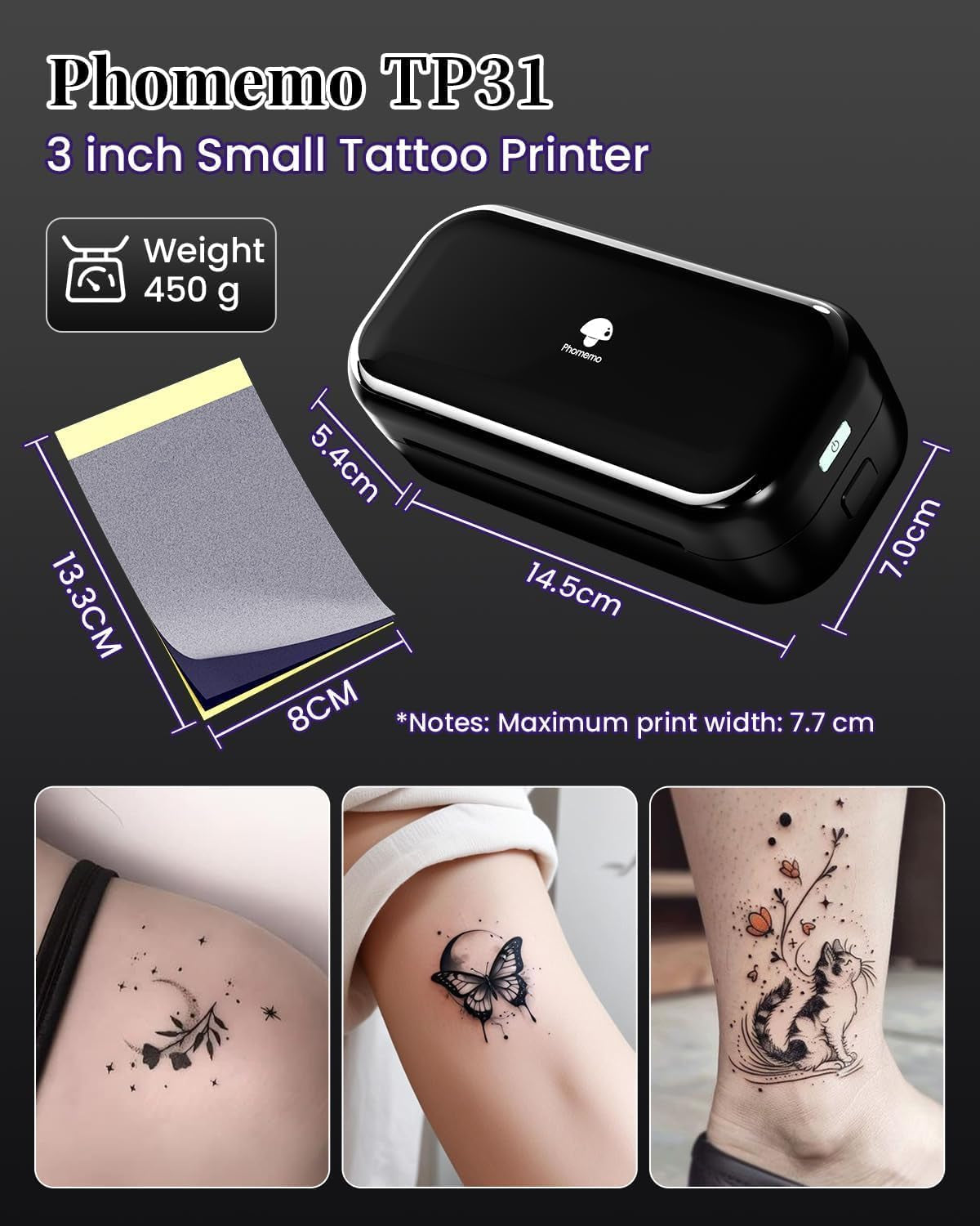 Phomemo Tattoo Stencil Paper 3.15" X 5.24" for TP31 Mini Tattoo Printer, 100 Tattoo Transfer Paper for Beginners/Enthusiast/Artists