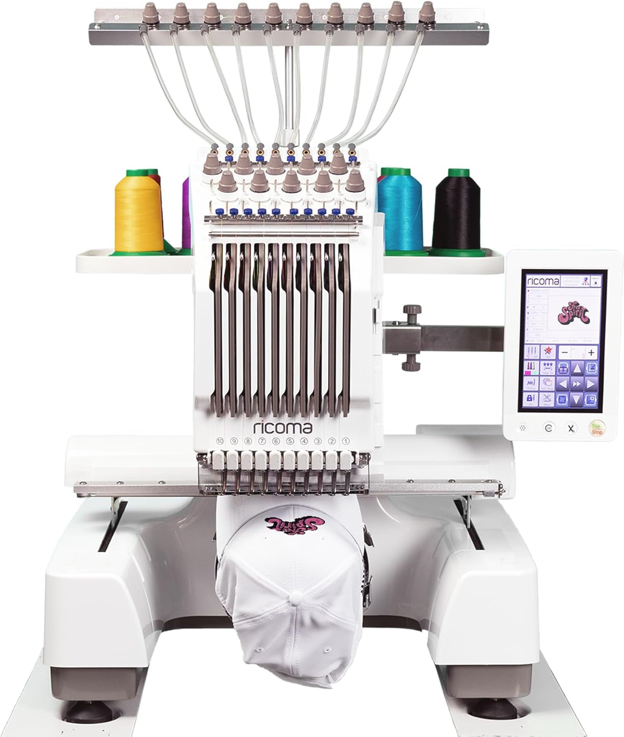 EM-1010-7S Single-Head Multi Needle Embroidery Machine for Beginners with Steel Embroidery Stand, Hoop and Cap Attachments, Chroma Digitizing Software, Lifetime Customer Support