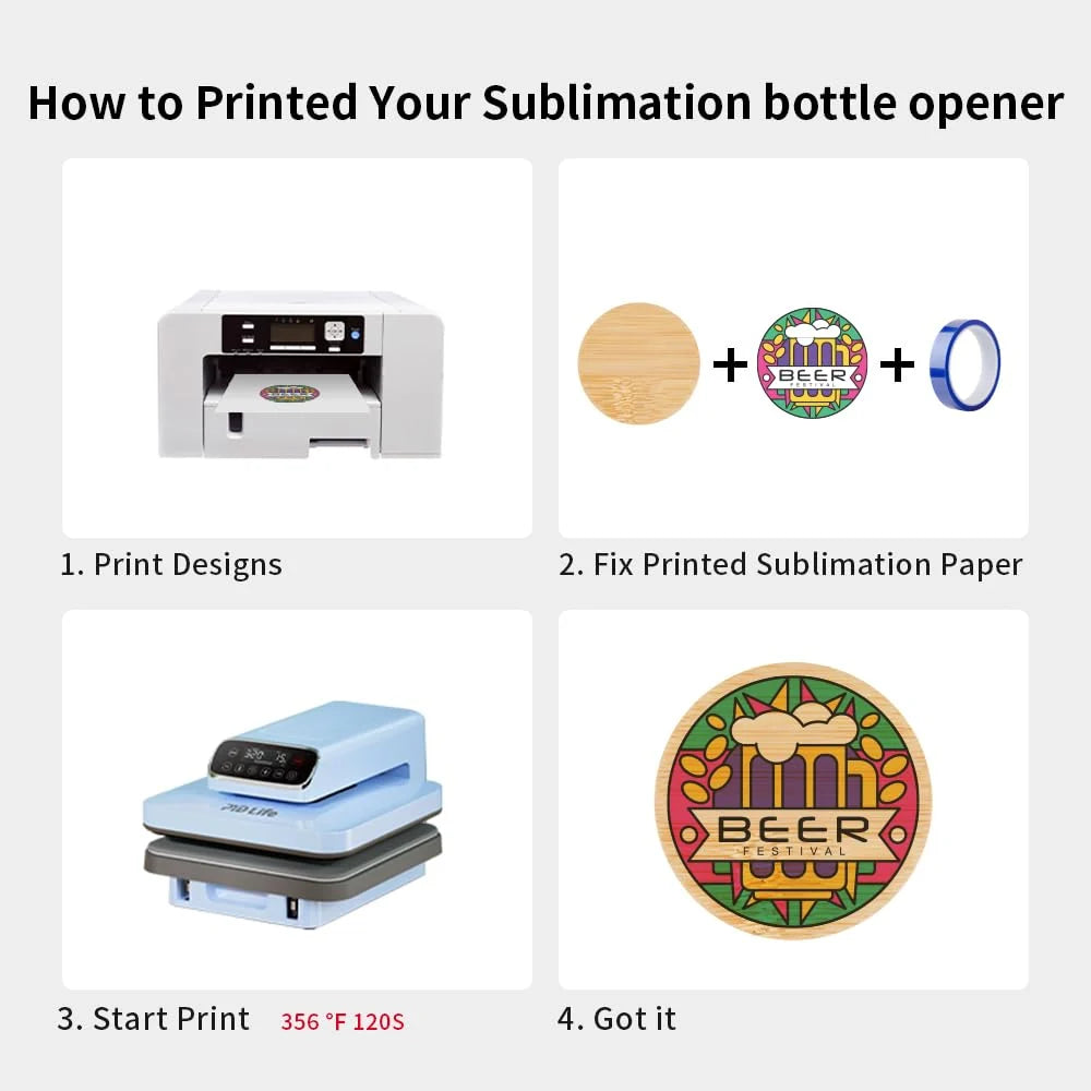2 in 1 Sublimation Bamboo Bottle Openers Coasters 2.36" 12 Pack