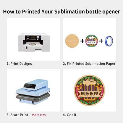 2 in 1 Sublimation Bamboo Bottle Openers Coasters 2.36" 12 Pack