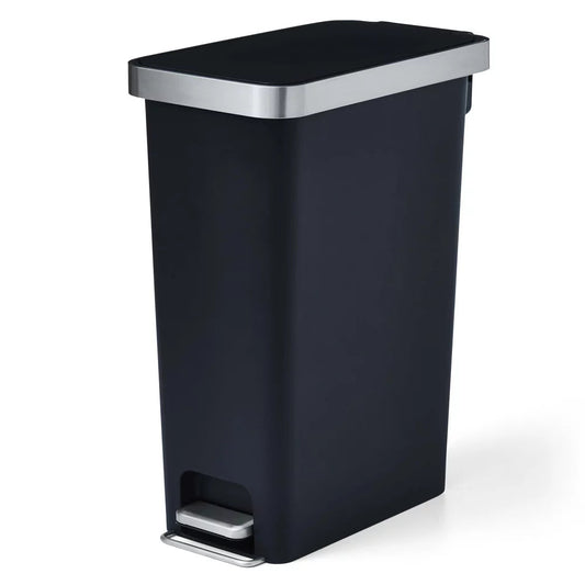 10.5 Gallon Trash Can, Plastic Slim Step-On Kitchen Trash Can, Black