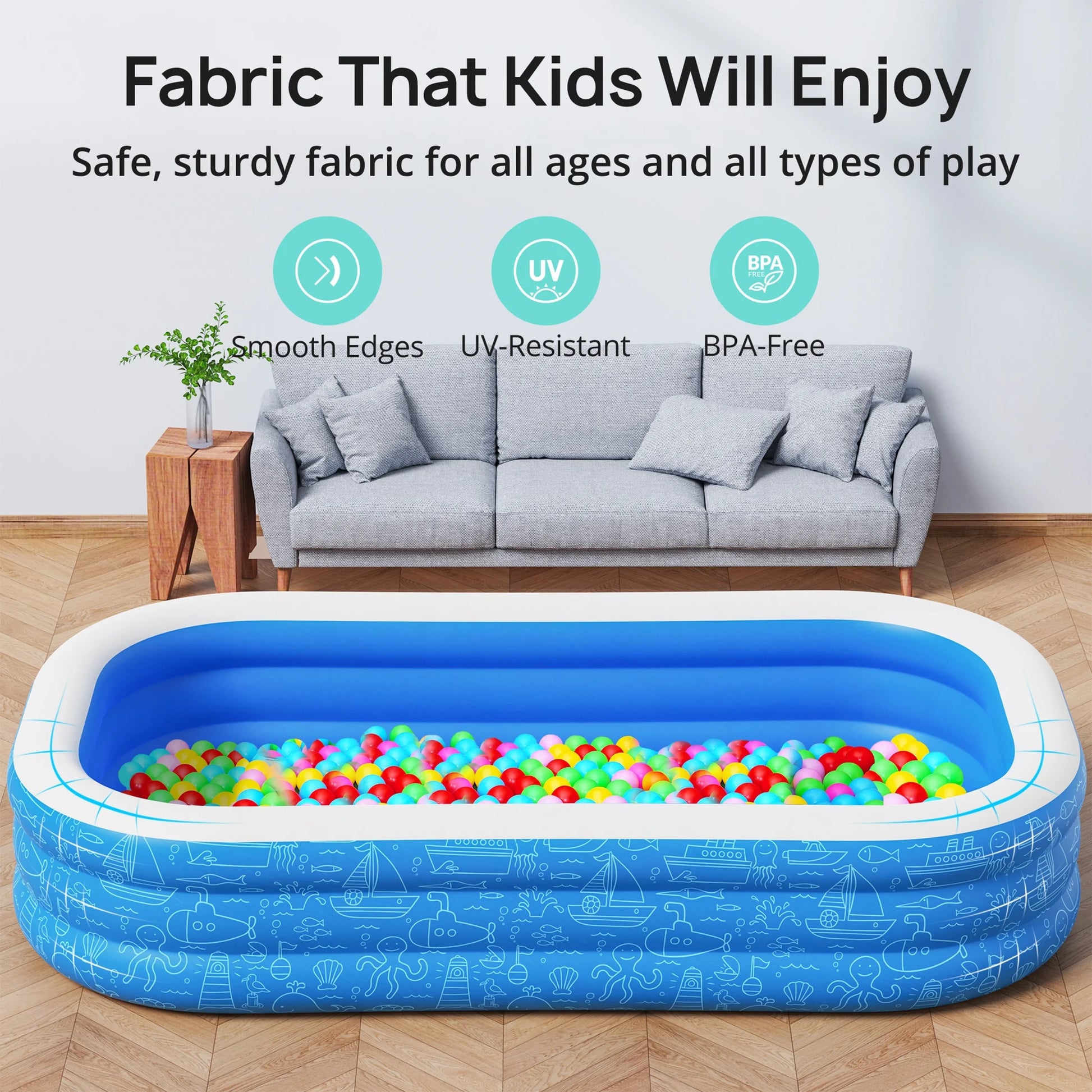 Inflatable Pool for Kids and Adults, 120" X 72" X 22" Oversized Thickened Family Swimming Pool for Toddlers, Outdoor, Garden, Backyard, Summer Water Party