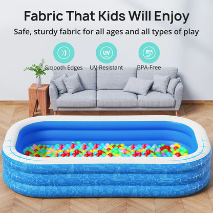 Inflatable Pool for Kids and Adults, 120" X 72" X 22" Oversized Thickened Family Swimming Pool for Toddlers, Outdoor, Garden, Backyard, Summer Water Party