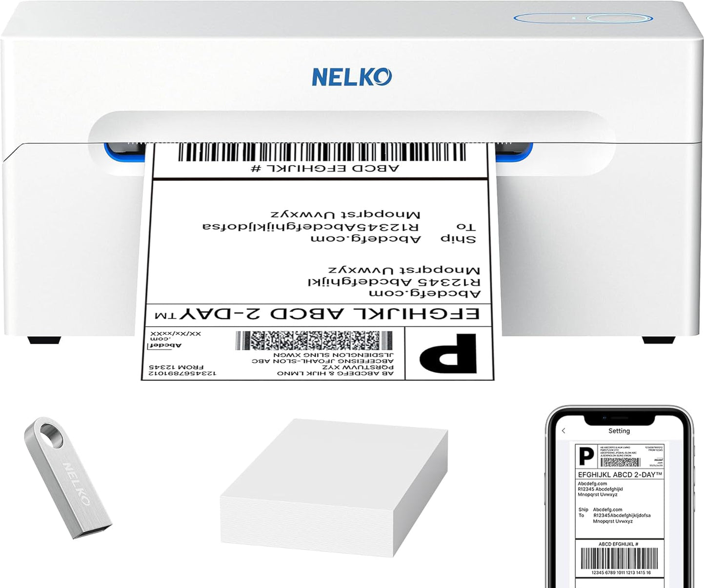 Nelko Bluetooth Thermal Shipping Label Printer, Wireless 4X6 Shipping Label Printer for Small Business, Support Android, Iphone and Windows, Widely Used for Amazon, Ebay, Shopify, Etsy(White)