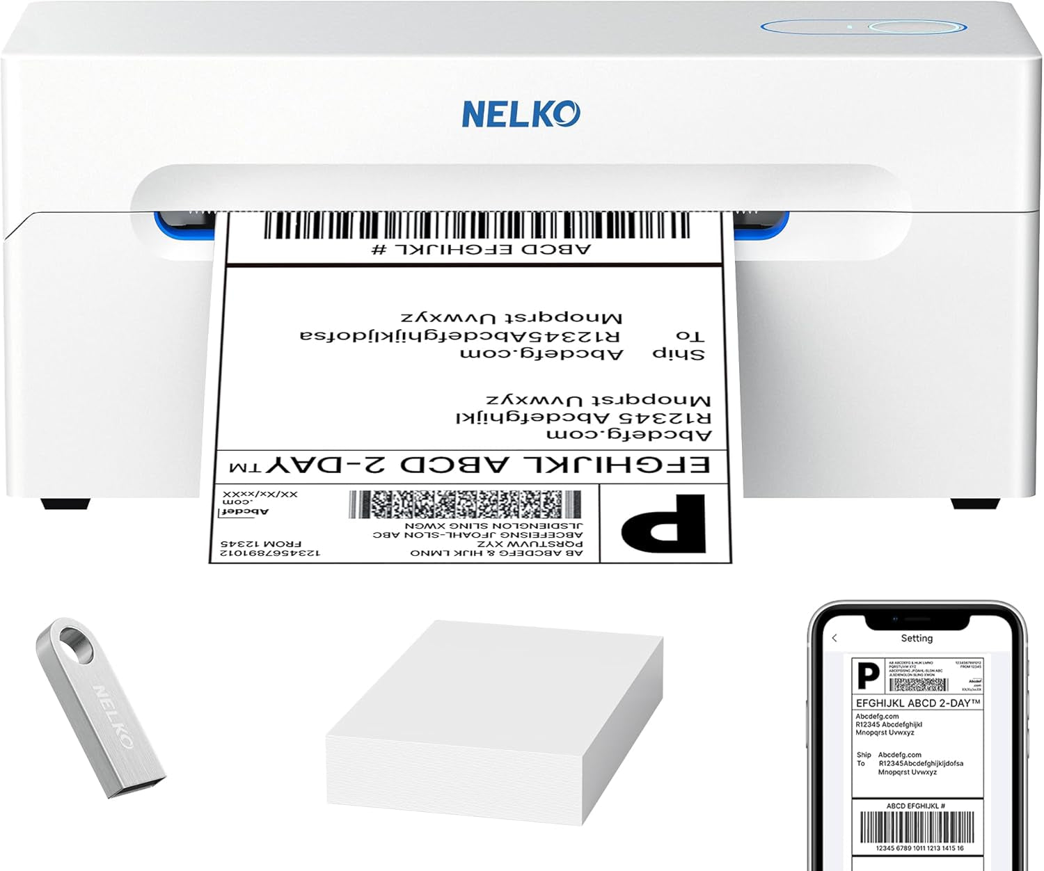 Nelko Bluetooth Thermal Shipping Label Printer, Wireless 4X6 Shipping Label Printer for Small Business, Support Android, Iphone and Windows, Widely Used for Amazon, Ebay, Shopify, Etsy(White)