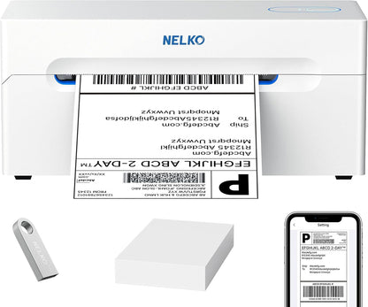 Nelko Bluetooth Thermal Shipping Label Printer, Wireless 4X6 Shipping Label Printer for Small Business, Support Android, Iphone and Windows, Widely Used for Amazon, Ebay, Shopify, Etsy(White)