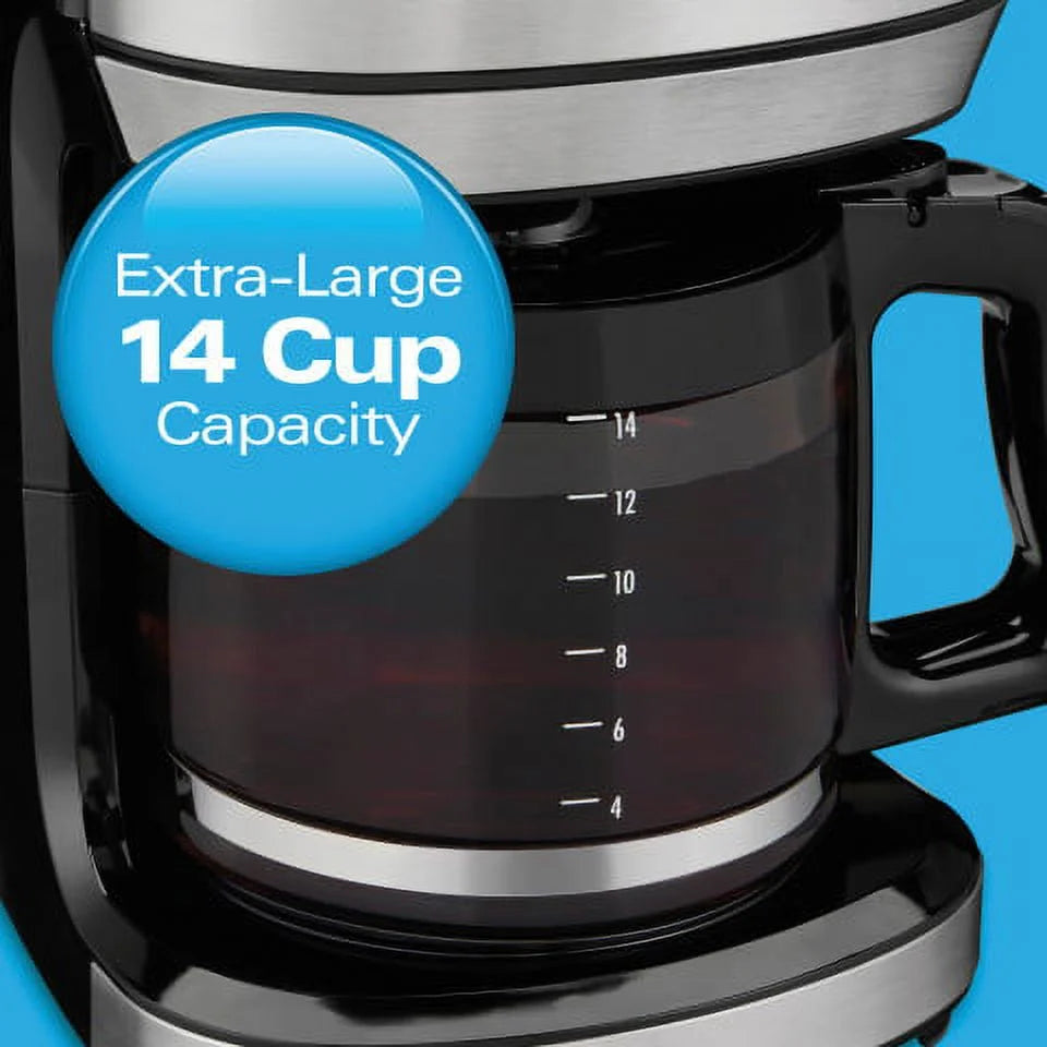 Front Fill Coffee Maker, 14 Cups, Glass, Stainless Steel and Black, 46392