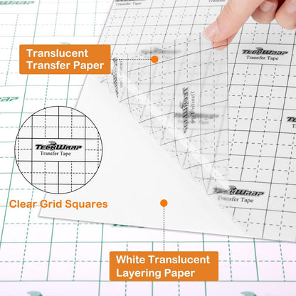 Transfer Tape for Vinyl - 12" X 50 FT W/Black Alignment Grid Transfer Tape for Adhesive Vinyl - Medium Tack for Craft Decals,Signs, Windows, Stickers