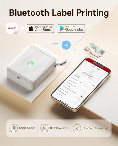 Label Maker Machine Bluetooth Label Printer for School Home Office Organization, Wireless Mini Labeler D110 Upgraded Version, Label Machine with Label, White