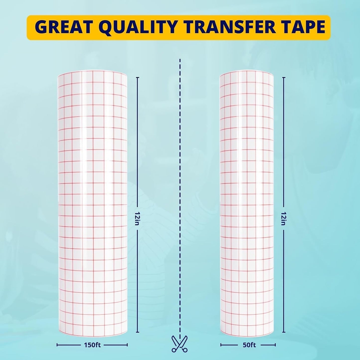 Transfer Tape for Vinyl - 12" X 150 FT Red Alignment Grid Clear Transfer Paper for Vinyl for Self Adhesive Vinyl - Medium Tack Vinyl Transfer Tape for Decals Signs Windows Stickers