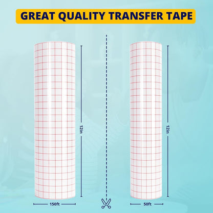 Transfer Tape for Vinyl - 12" X 150 FT Red Alignment Grid Clear Transfer Paper for Vinyl for Self Adhesive Vinyl - Medium Tack Vinyl Transfer Tape for Decals Signs Windows Stickers