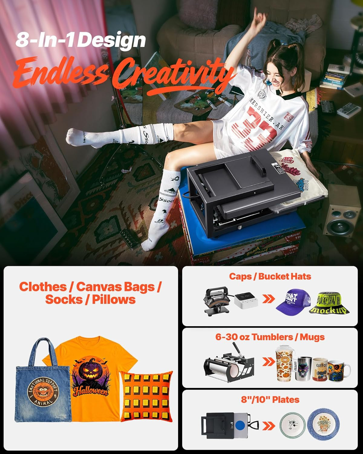 Hybrid Heat Press, 15 X 15 Inch, 8-In-1 Multifunction, Heat up Fast and Even, All-New Patented Design, Easy to Control, Sublimation Press Machine for T-Shirts/Mugs/Tumblers/Caps/Plates, Black