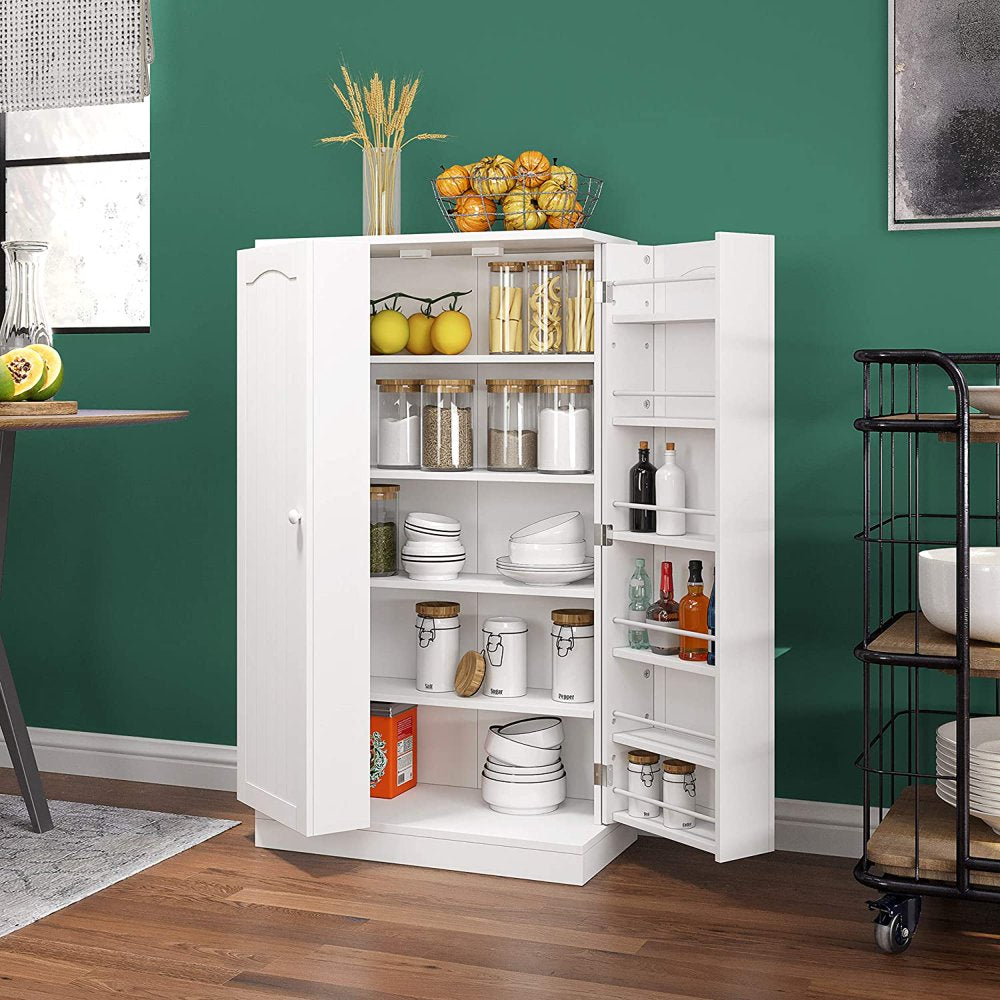 41" Kitchen Pantry, Farmhouse Pantry Cabinet, Storage Cabinet with Doors and Adjustable Shelves 41" H X 23.2" W X 12" D (White)