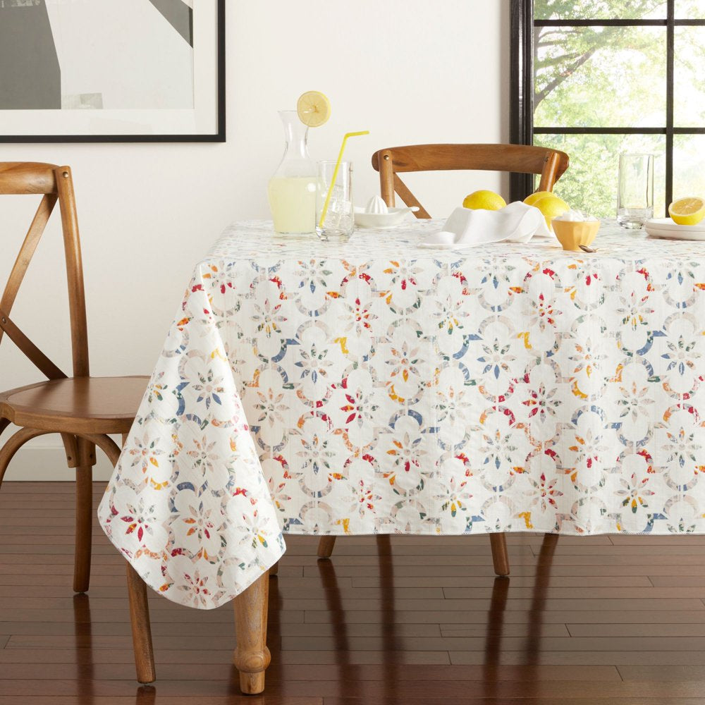 Ogee Tile PEVA Tablecloth, Multicolor, 60"W X 102"L Rectangle, Available in Various Sizes