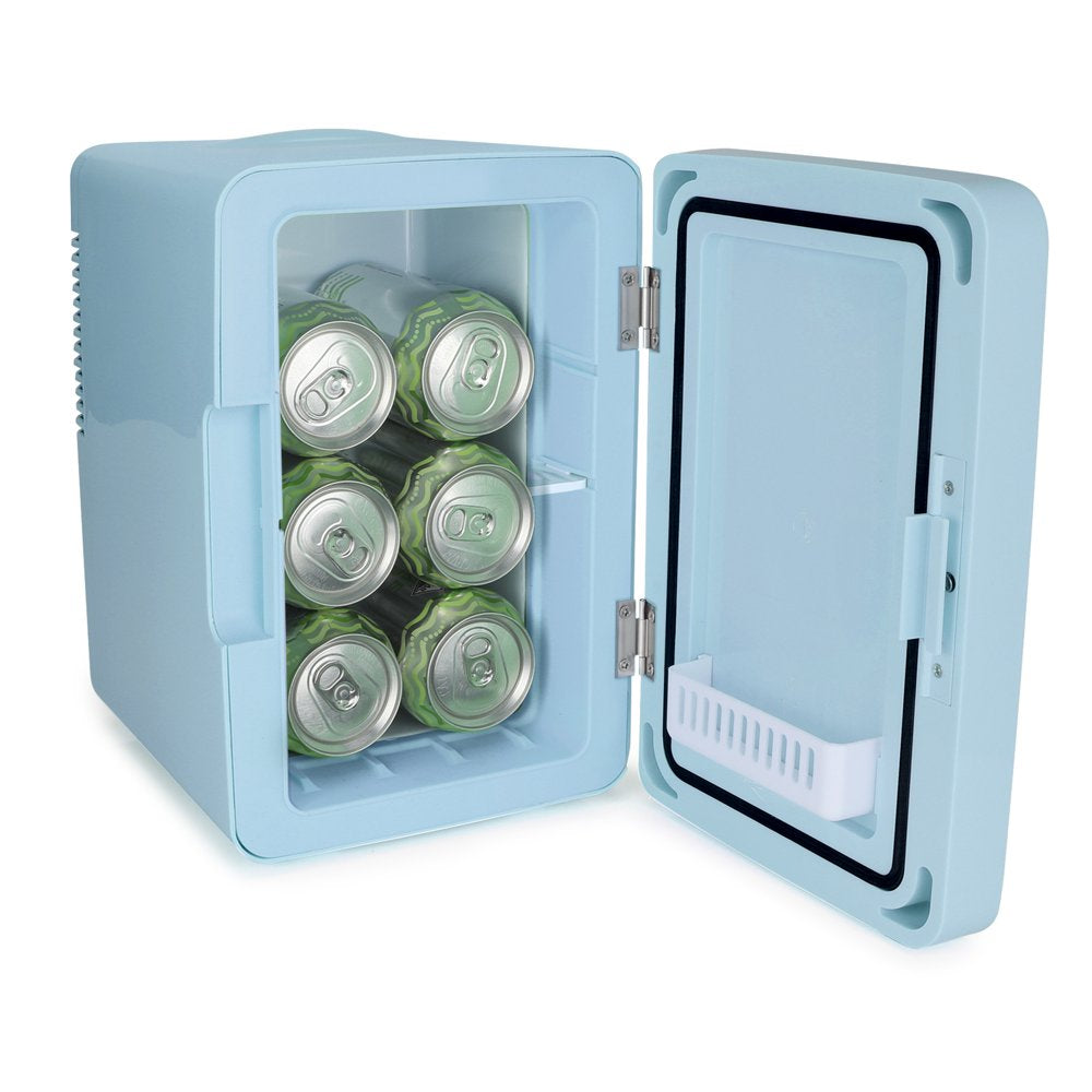 Mini Fridge with LED Lighted Mirror Door, Blue