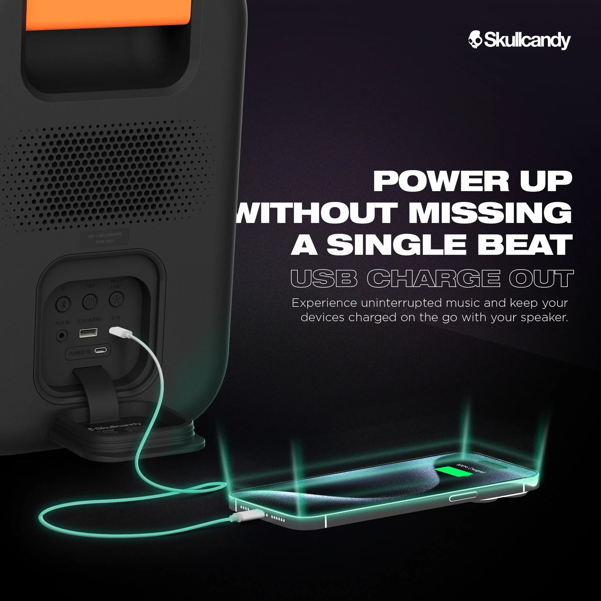 Stomp Waterproof USB Charge Out LED Lighting Wireless Bluetooth Portable Speaker, Black